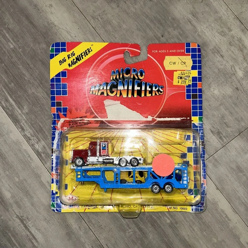Funrise Micro Magnifiers Big Rig Car Hauler Truck 1988 Die Cast -Heavy!‎